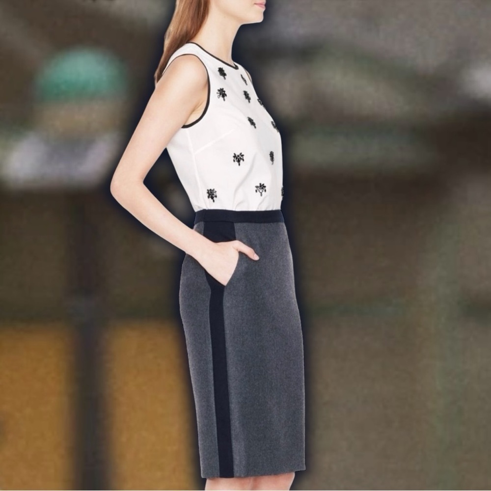 J. Crew 100% Double Serge Wool ‘No. 2 Pencil Skirt’ in Gray & Navy Blue Size 4